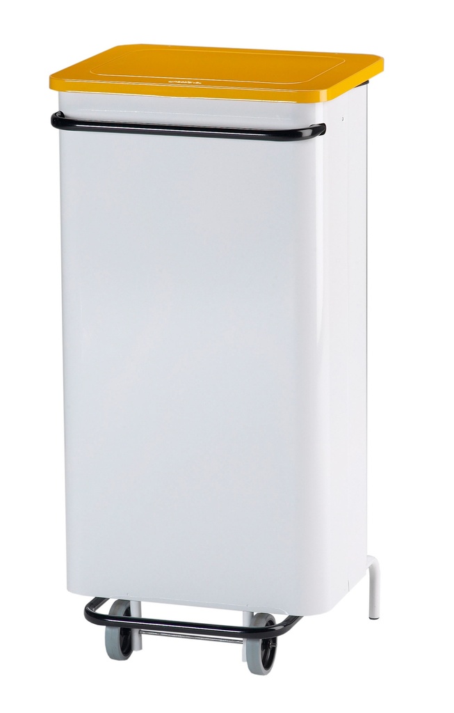 CONTENEUR METAL BLANC -COUVERCLE JAUNE 110L